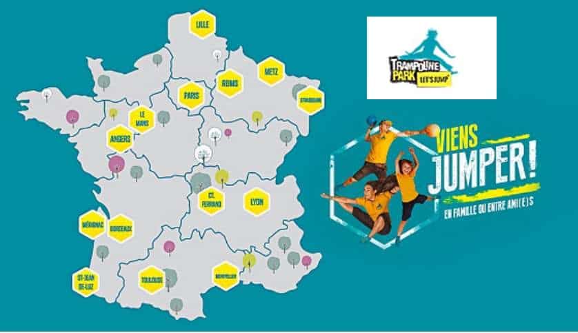 Trampoline Park Let’s Jump pas cher : 9,5€ au lieu de 15€ (1h + 1 boisson) 18€ (2 pers.) 34€ (4 pers.)