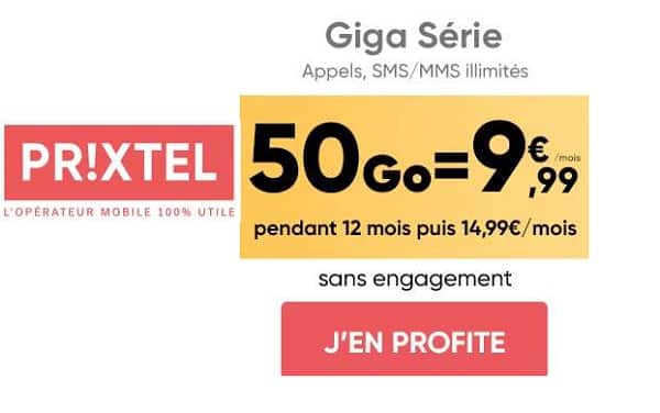 Vente Flash forfait Prixtel 50Go pour 9,99€/mois en tout illimité (réseau Orange ou SFR au choix) pendant 12 mois – DERNIER JOUR