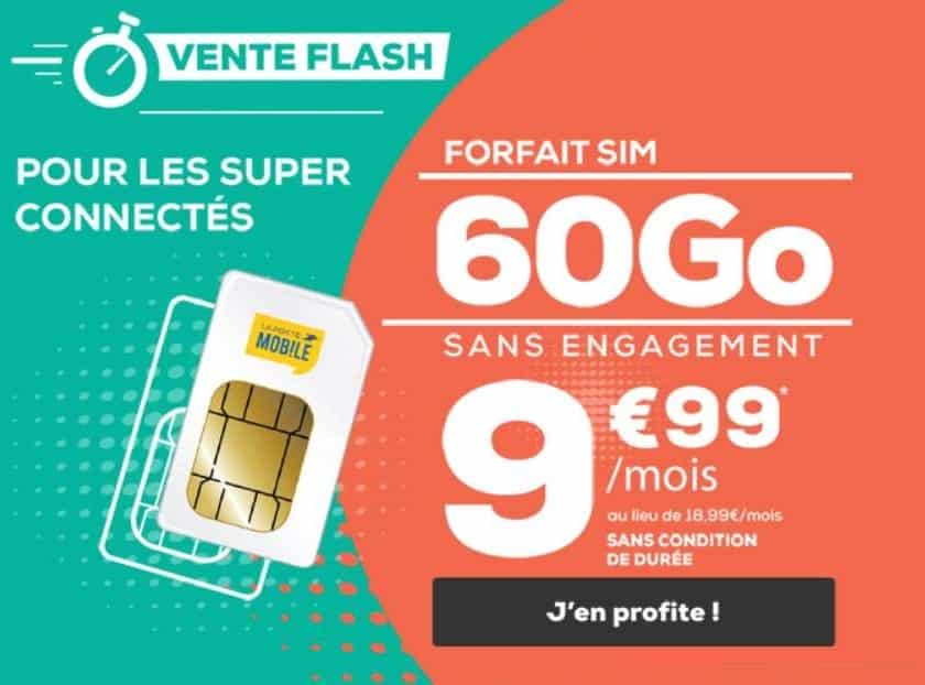 Vente flash La Poste Mobile 9,99€ forfait 60Go A VIE