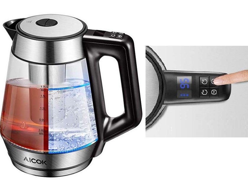 bouilloire électrique avec infuseur à thé amovible en verre Aicok