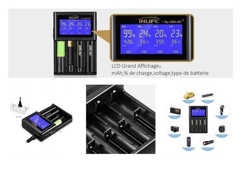 chargeur de piles GOLISI S4 avec écran LCD