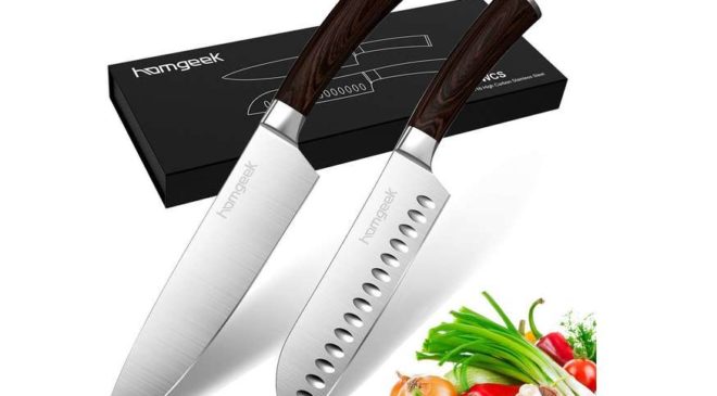 lot de 2 couteaux pro Homgeek couteau de chef 20cm et couteau Santoku 18cm