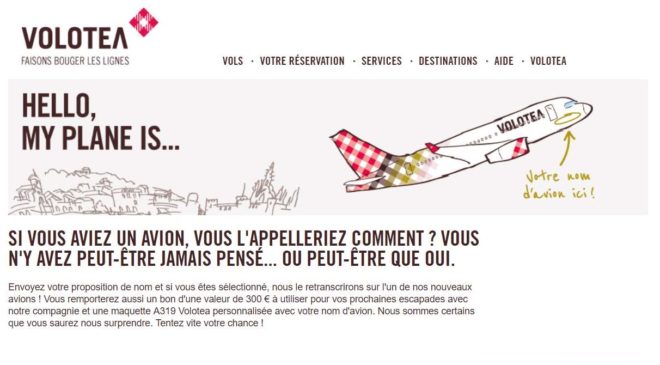 votre nom sur un avion Volotea + bon d’achat de 300€ + maquette A319 Volotea personnalisée