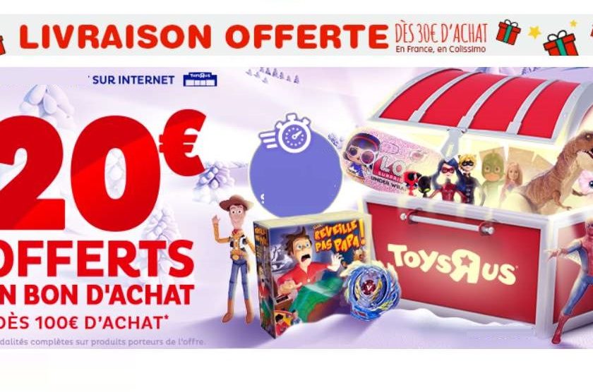 20€ offerts sur Toys’R US pour tout achat de 100€