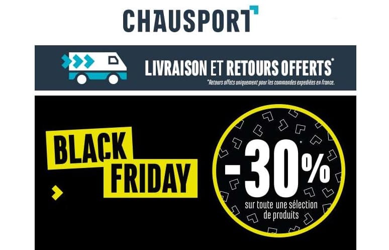 Black Friday Chausport = 30% de remise sur quasi tout + livraison gratuite (sans mini)