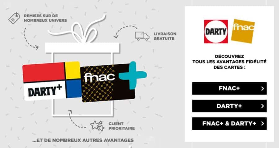 Cartes FNAC et Darty pas chères : 9,99€ la carte FNAC+, 9,99€ la carte Darty+ ou 14,99€ les 2 cartes