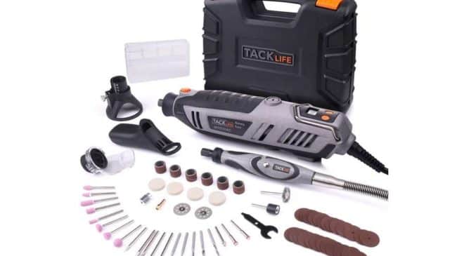 coffret outil multifonction rotatif Tacklife + 63 embouts + 4 accessoires