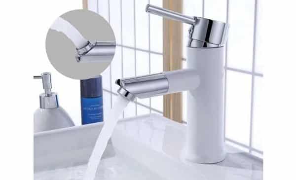 robinet de salle de bain blanc avec bec pivotant homelody