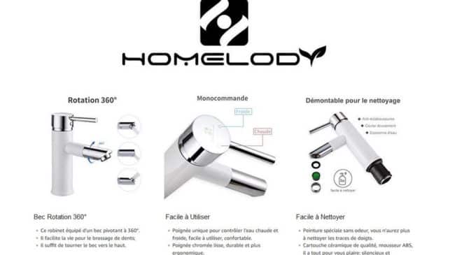 robinet de salle de bain blanc avec bec pivotant Homelody PROMO