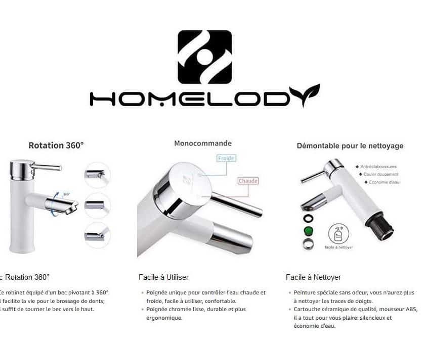 robinet de salle de bain blanc avec bec pivotant Homelody PROMO