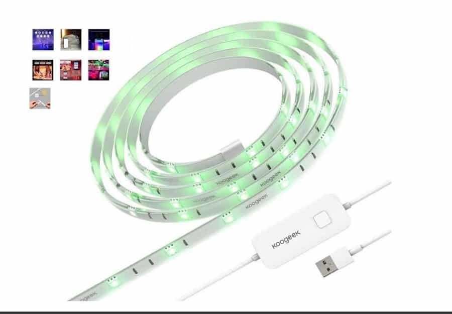 FLASH : 29,99€ ruban LED WIFI 16 millions de couleurs Koogeek 2m (contrôle via appli, Google Home, Amazon Alexa ou Apple HomeKit) port inclus