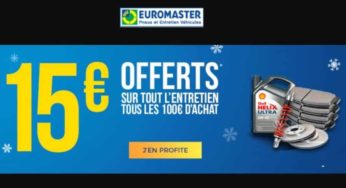 15€ de remise sur tout l’entretien Euromaster tous les 100€ d’achat