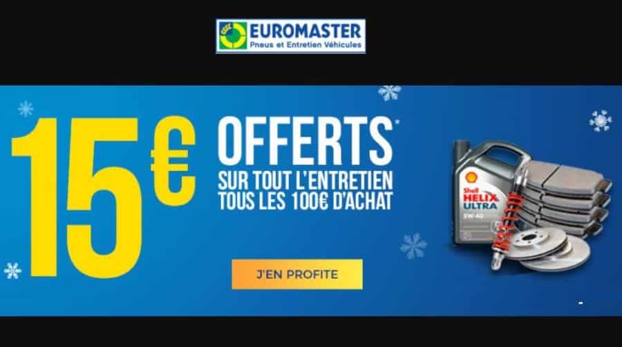 15€ de remise sur tout l’entretien Euromaster tous les 100€ d’achat