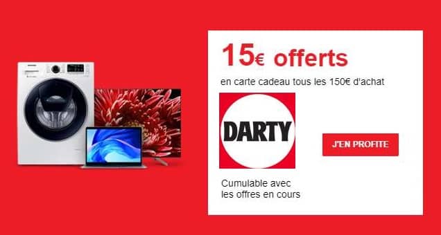 15€ offerts par Darty tous les 150€ d’achats