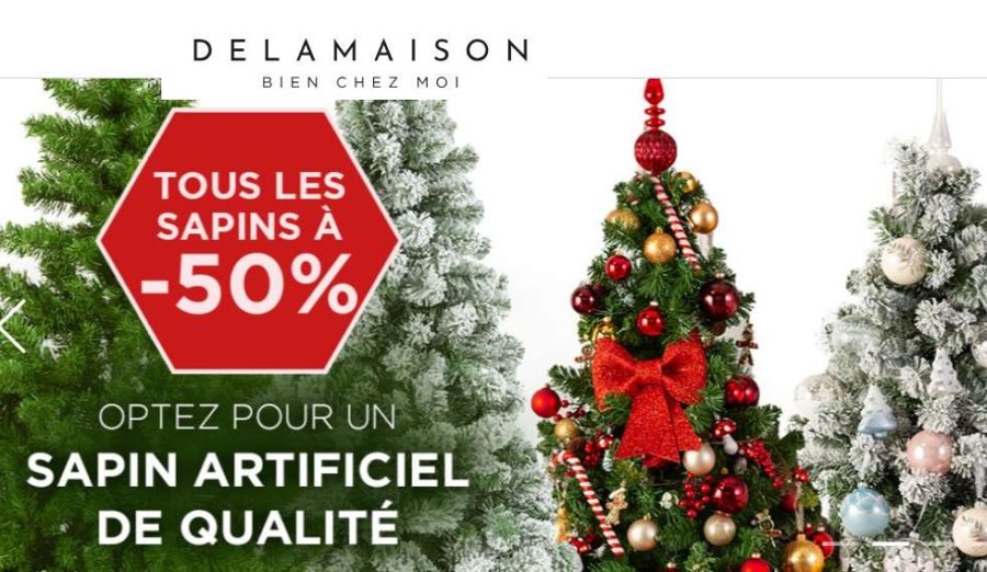 50% de remise sur les sapins de Noël artificiels / 50% sur les boules de noël + livraison gratuite