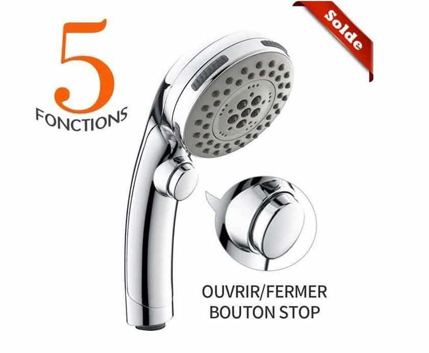 douchette de douche 5 jets avec bouton arrêt Homelody