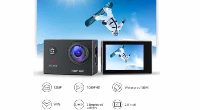 caméra sport Victure Wifi Full HD 1080p + 21 accessoires et 2 batteries