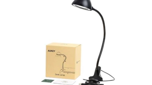 LT-ST8, blanc Aukey Lampe à pince avec variateur pour bureau Bras flexible LED de protection des yeux Veilleuse de lecture nocturne Port USB et 2 niveaux de luminosité 