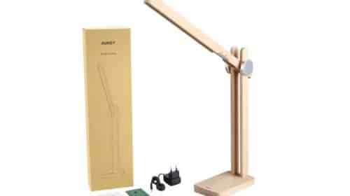 lampe de bureau design en bois pliable LED Aukey