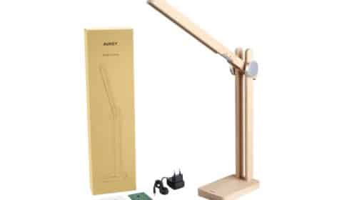 lampe de bureau design en bois pliable LED Aukey