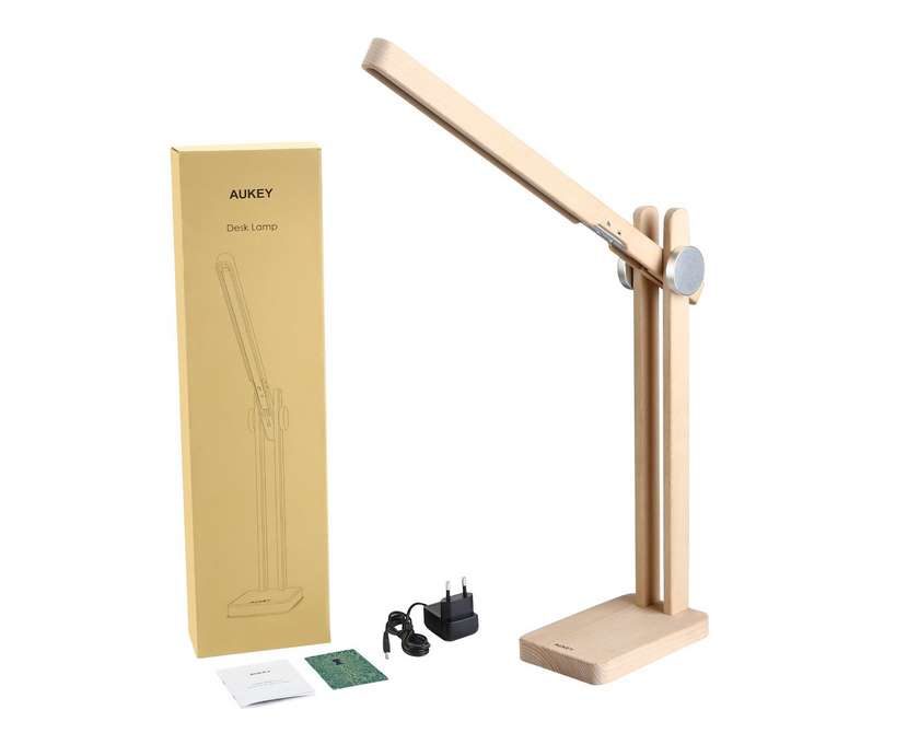 lampe de bureau design en bois pliable LED Aukey