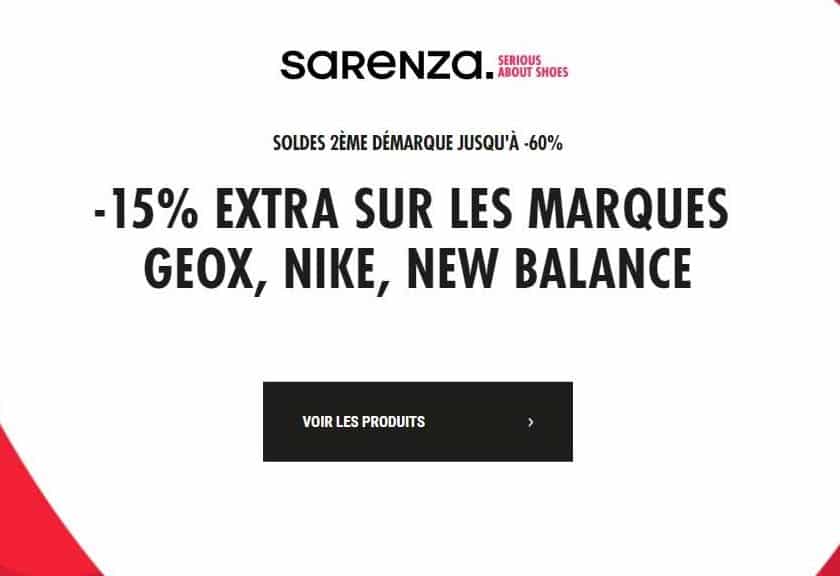 remise en plus sur les soldes Sarenza de Nike, New Balance et Geox