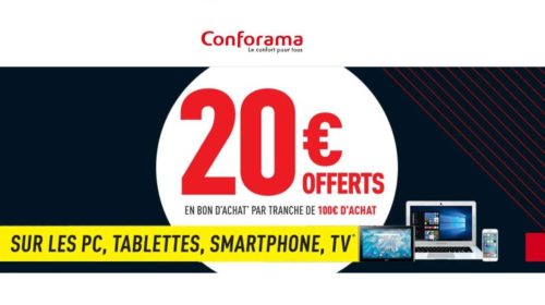 20€ offerts par tranche de 100€ d'achat de PC, Tablette, Téléphonie et TV