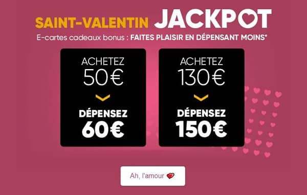 50€ la carte cadeau FNAC de 60€ (spécial St Valentin) et de 150€ pour 130€