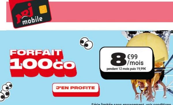 Forfait NRJ Mobile 100Go pour seulement 8,99€