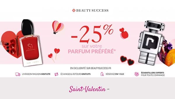 Saint Valentin Beauty Success : 25% de remise sur le parfum de votre choix