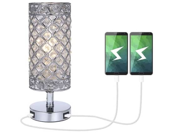 lampe de chevet cristal k5 et métal avec double usb tomshine