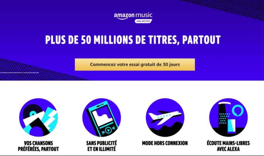 30 jours d’abonnement Amazon Music Unlimited gratuits (sans engagement)