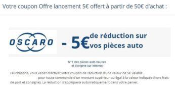 5€ de remise sur votre commande Oscaro à partir de 50€ d’achat (tout client)