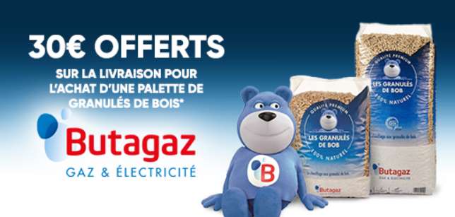 Bon d’achat BUTAGAZ remise sur votre palette de pellets granulés de Bob