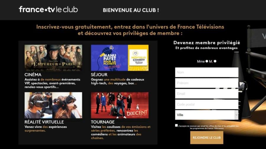 Inscrivez-vous gratuitement au club France Télévision (évènements VIP, concours, coulisses des émissions TV…)