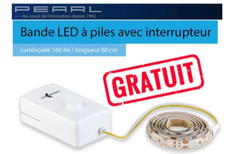 bande LED 60 cm adhésive à piles Lunartec gratuite sur Pearl