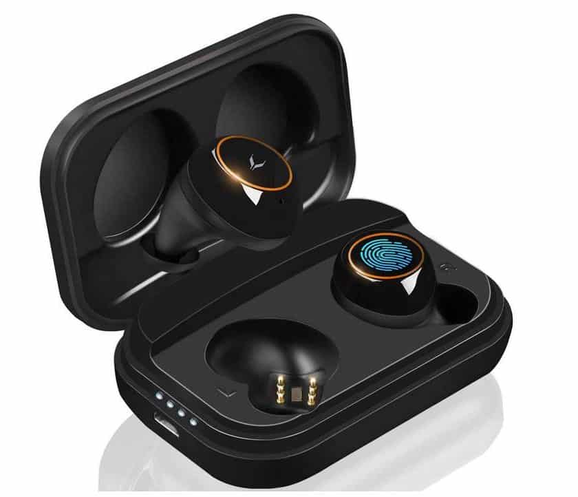 écouteurs sans fils Mycarbon Bluetooth 5.0 étanche avec boitier de charge