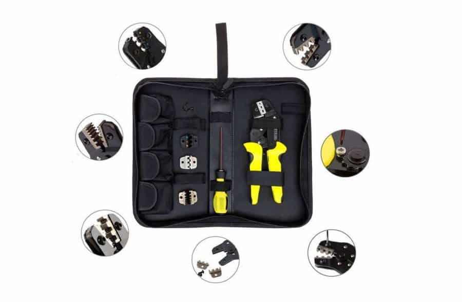 16,97€ kit à sertir Meterk 4 en 1 (pince à sertir + 4 mâchoires + tournevis + pochette) acier haute teneur en carbone