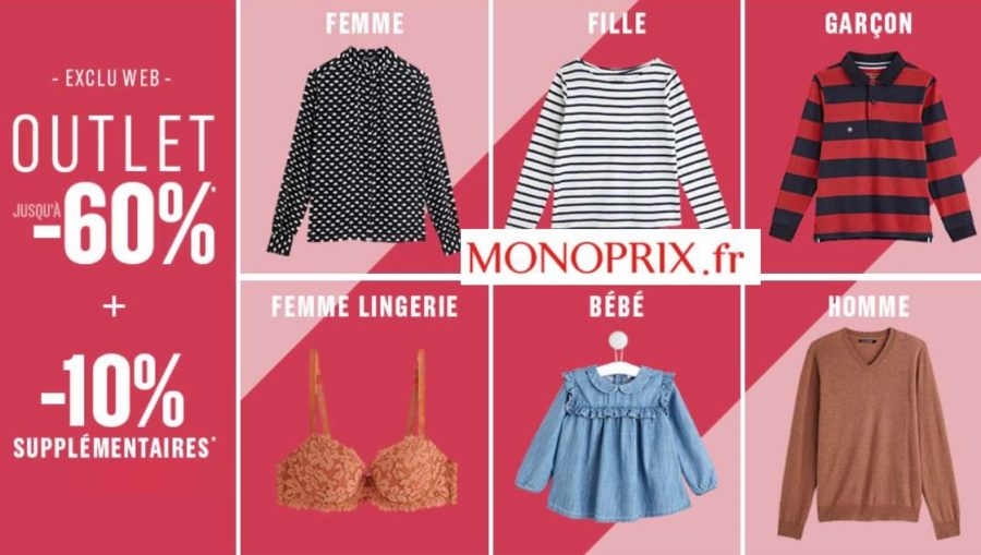 10% de remise supplémentaire sur Outlet Monoprix mode (déjà jusqu’à -60 %)