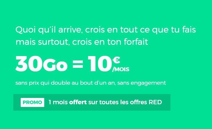 Bon plan 1 mois gratuit et forfait 30Go RED SFR à seulement 10€ (à vie – sans engagement de durée)