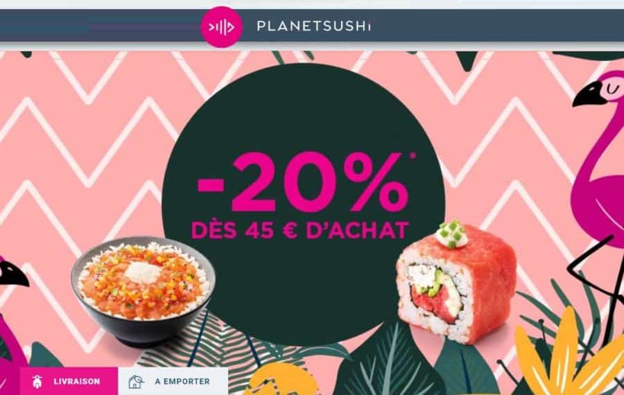 Remise Planet Sushi 🍣 20% de réduction dès 45€ d’achats (vente à emporter ou livraison)