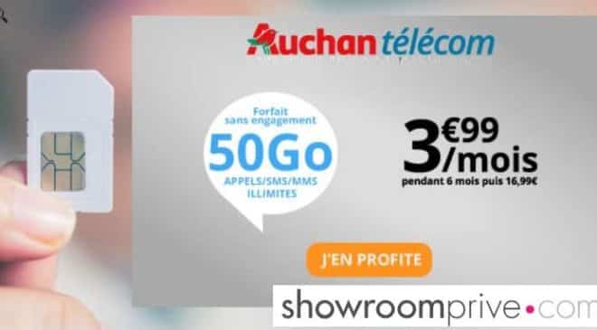 Vente privée forfait Auchan Telecom 50Go à 3,99€