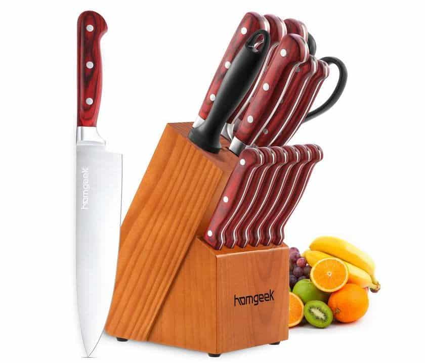 bloc pour couteaux complet avec 12 couteaux + aiguisoir + ciseau Homgeek