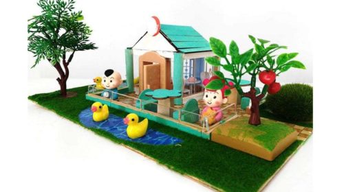 kit maquette maison miniature avec jardin et personnages