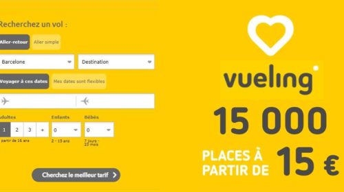 15 000 places sur la compagnie aérienne Vueling à partir de 15 €