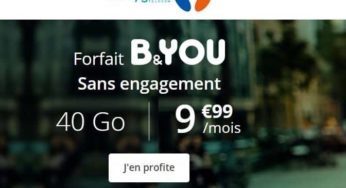 Abonnement 40Go B&YOU à 9,99€ (7 Go utilisables en Europe/DOM) – Sans engagement de durée