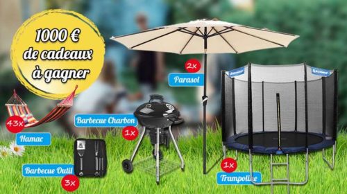 Concours tentez de gagner trampoline, barbecue charbon, parasol