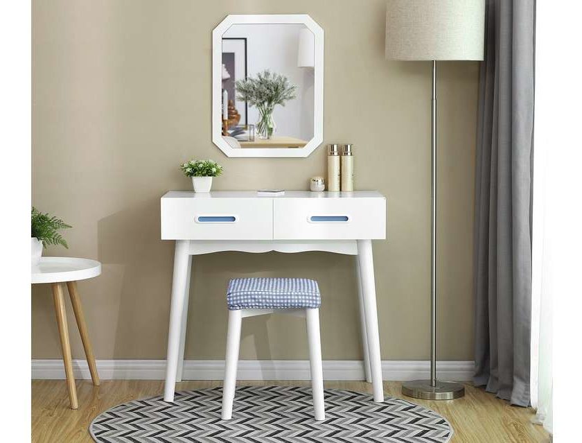 meuble coiffeuse avec miroir et 2 tiroirs et tabouret