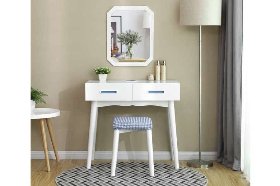 76,99€ meuble coiffeuse avec miroir et 2 tiroirs + tabouret Songmics (blanche)