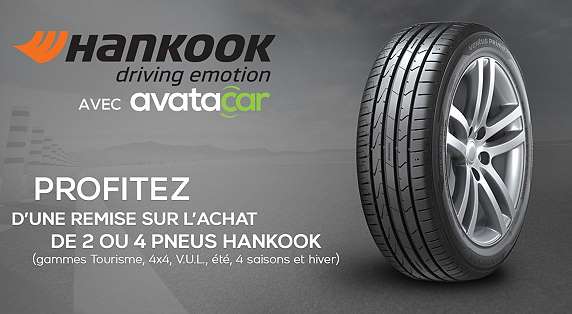 De 20€ à 80€ de remise immédiate sur les pneus Hankook (sur Avatacar)